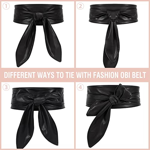 WHIPPY Women Obi Belt Fashion Wrap Around Wide Waistband Knotted Cinch Belt for Dress, Black, XXL