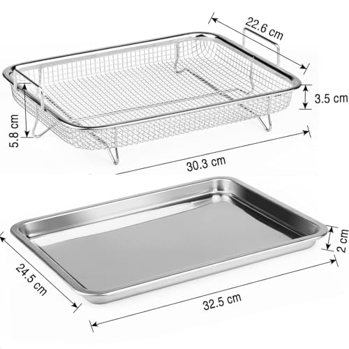 WEIWUXIAN BBQ Grillkorb, Edelstahl Grillkorb mit Griff und Unterschale, Backform Set Korb, Crisper Mesh Grillkorb, Kupfer Frittierkorb Backblech, Grillgitter BBQ zum Grillen und Kühlen