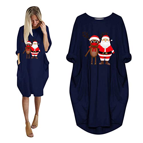 Amikadom Vestido feminino verão outono ajuste solto férias natal plus size gola redonda vestido midi