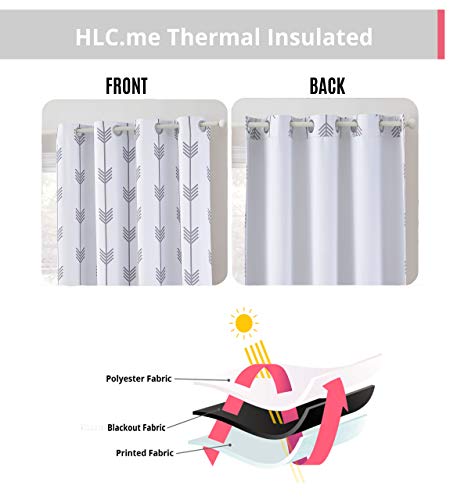 Hlc.me Arrow Printed Privacy Blackout Energy Efficient Room Darkening Thermal Grommet Window Curtain Drape Panels For Kids Bedroom - Set Of 2 - Platinum White/Grey - 84" Inch Long #TOP2