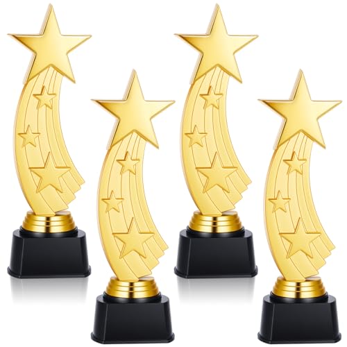 Quelay 4 Pcs 9.5 Inch Trophy Awards Gold Plastic Trophies Bulk for Employee Recognition, School Prize, Motivational Gift, Celebrating Outstanding Achievement, Competition
