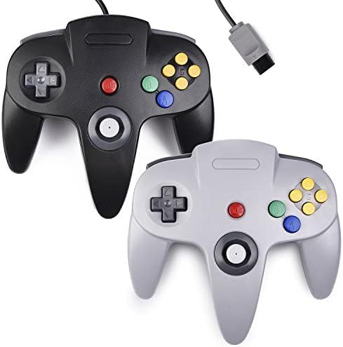 KIWITATA 2xClassic N64 Controller, Retro N64 Remote Wired Game Joystick Replacement Controller for N64 Console N 64 System Black+Gray