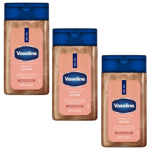 Vaseline Glazed and Glisten Sunlit Glow Body Gel Oil, Ultra-Hydrating Lipids with 100% Pure Cocoa...