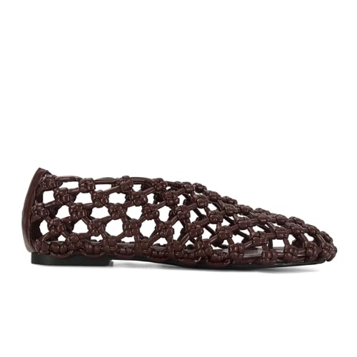 Image of ZJGZF Mesh Ballet Flats for Women Round Toe Woven Hollow Beach Ballerina Flats Summer Cute Casual Mary Jane Shoes