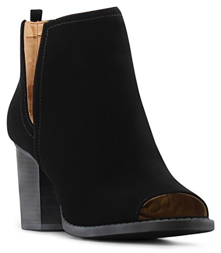 Marcorepublic Moscow Slip On Side Cut Peep Toe Medium Mid Heels Ankle Sandals Booties Boots - (Black Nubuck) - 8 #TOP1