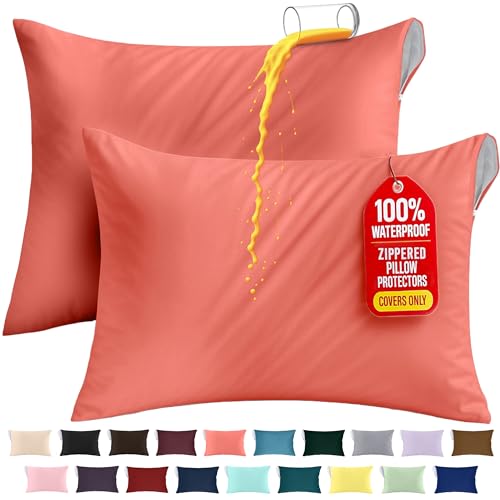 Image of Utopia Bedding Premium 100% Waterproof Pillow Protectors with Zipper Standard Size (Set of 2), Bed Bug and Dust Mite Proof Zippered Pillow Covers, Pillow Encasement Cases, Coral