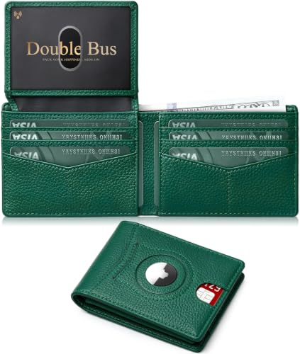 Double Bus Wallet for Men AirTag Slim RFID Blocking Leather Bifold Gift Box