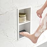 Neohomee Wandnische Dusche Versenkte Fußstütze mit Regal 304 Edelstahl Weiße Nische mit Rutschfest Silikonpads für Badezimmer, 34x18cm