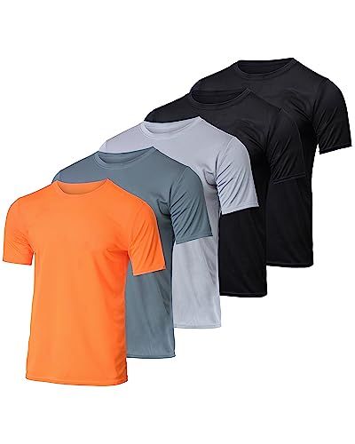 5 Pack:boys Mesh Crew T-Shirt Girls Youth Teen Active Wear Athletic Quick Dry Fit Dri-Fit Moisture Wicking Performance Basketball Gym Sport Short Sleeve Undershirt Tee Soccer Top -Set 7,Small 6-7 #TOP22