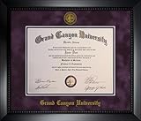 New England Picture Grand Canyon University Diploma Frame - Officially Licensed - Matte Black Frame with Purple Suede Mat and Gold Embossed GCU seal