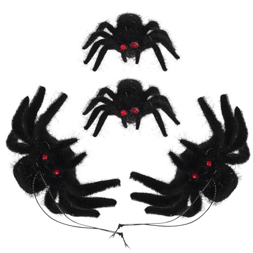 HAPINARY 4 Piezas Arañas Negras de Realistas con Detalles de Decoración Reutilizable para Fiesta de Halloween y Eventos Temáticos para Adultos para Decoración de Telarañas y Ambiente