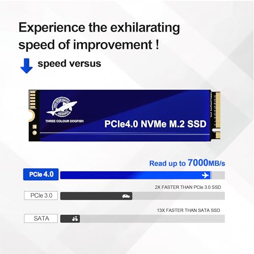 Image of Dogfish 2TB M.2 PCIe 4.0 NVMe SSD 2280 Gen 4x4, Internal Gaming Solid State Drive up to 7000MB /s 3D NAND Flash M Key Low Power Consumption Disk, Upgrade Storage for Desktop, Laptop, ps5