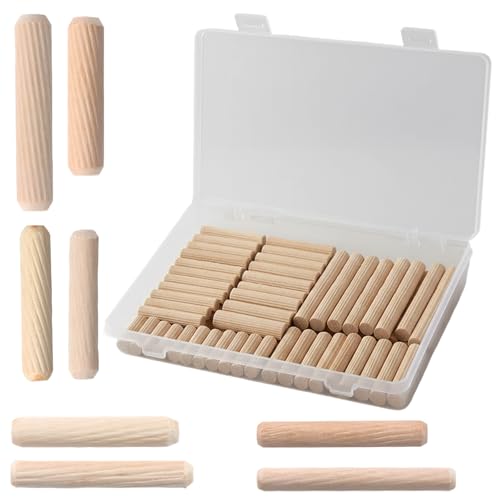 245 Pcs Wooden Dowels with Box, 6mm 8mm 10mm Dowel Rods for Craft, Wooden Dowels, Round Hardwood Woodwork Doweling Rods 8 Sizes, Dowel Pins for Furniture DIY Crafting