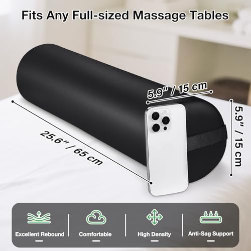 Image of Noverlife Full Round Bolster Pillow for Legs, 26 x 6 inch PU Leather Bolster for Massage Table with Strap Handle Under Knee Pillow, Under Back Ankles Pain Relief Massage Table Bolster for Yoga & Spa