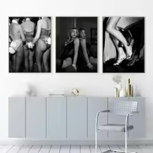 Image nordique déco salon - Tableau femme sexy noir et blanc et affiche de mode grand format
