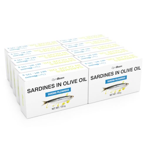 GymBeam Sardinen in Olivenöl - Omega 3 & Low Carb Proteinquelle, 20,4 g Eiweiß pro 100 g, praktische Verpackung, ideal für Salate & Brotaufstriche, marokkanische Küste, 10 x 125 g