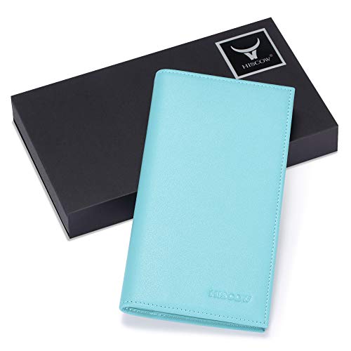 Image of HISCOW Slim Leather Checkbook Cover for Personal Checks, Premium Teal, One Size | Full grain cowhide, transaction register & check book pockets, removable duplicate divider, durable stitching, gifts for men