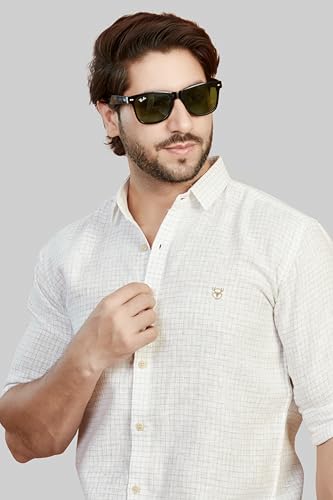 Image of Men's White and Brown with Lining and Checks Shirts with Cotton Blend | Slim fit Comfortable Shirt | Thin to Thick Lining and Checks | Casual and Office wear.