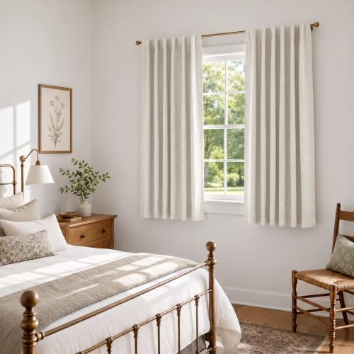 Image of Linen Textured Total Blackout Curtains for Bedroom 54 Inches Long, Cream | 100% Blackout Shield, Back Tab /Rod Pocket Living Room Drapes, Thermal Insulated Blackout Curtains 2 Panels Set, 42 inchW x 54 inchL