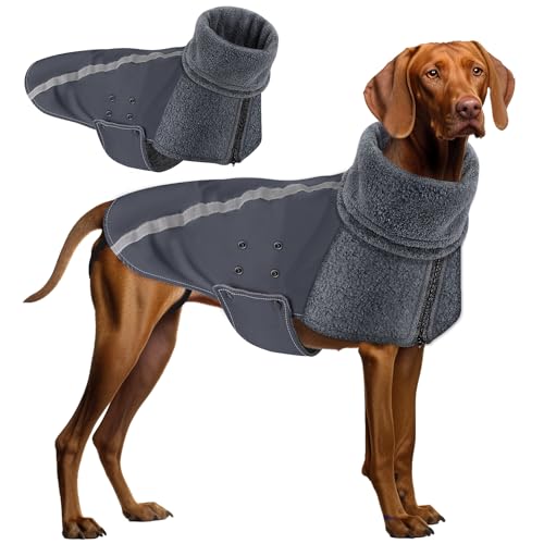 SlowTon Winter Hundemantel, Warmes Polarfleece Futter Hunde Outdoor Jacke mit Rollkragen Schal Reflektierende Streifen Verstellbare wasserdichte Winddichte Outfits für Kleine Mittelgroße Hunde