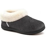 EverFoams Women's Microsuede Cozy Memory Foam Winter Slippers with Fuzzy Faux Fur Collar and Indoor Outdoor Rubber Sole Dark Grey,7-8 US