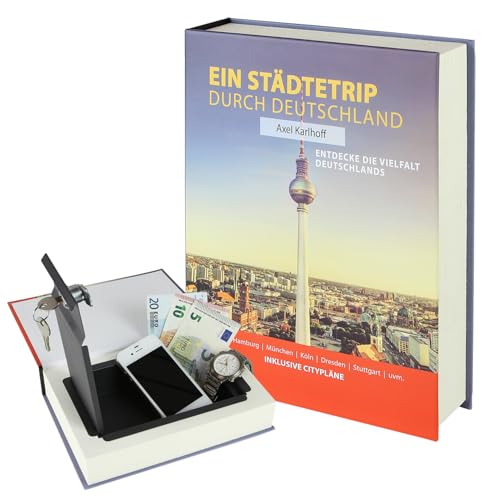 HMF 80915 Buchtresor Geldkassette Papierseiten | 23 x 15 x 4 cm | Städtetrip Deutschland