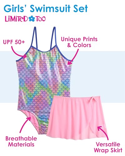 Limited Too Girls' Bathing Suit Set - One Piece Swimsuit and Mesh Wrap Skirt - UPF 50+ Swimwear Set for Girls (7-16)2