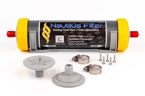 Nautilus Filter™ Holding Tank Vent Odor Elimination Filter, Refillable Carbon Helix™, with Silicone Bypass Valve