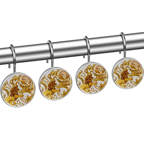 Crochets de rideau de douche lion en acier inoxydable x12