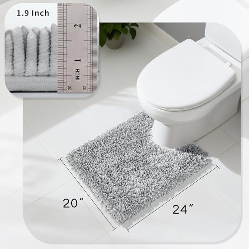 Image of Yimobra Toilet Rugs U Shaped Washable, Extra Thick Soft Absorbent Chenille Contour Bathroom Rugs for Toilet 24x20 Inch, Quick Dry Non Slip Toilet Mat for Bath Floor, Light Grey
