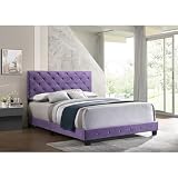 HomeStock Gothic Grandeur Bed in Luxurious Purple Velvet Upholstery with Deep Tufted Headboard and Footboard, Chrome Nail Head Accents, Faux Jeweled Tufting Queen