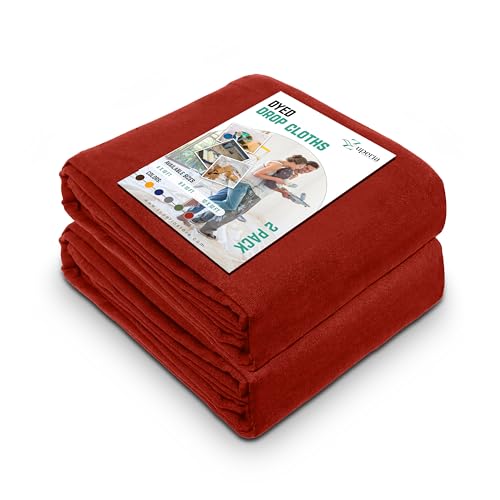 ZUPERIA Lona de Protección Roja (10' x 12' pies - Paquete de 2) - Lona de Lona Pura para Pintura, Cortinas y Protección de Suelos, Lavable y Reutilizable, Cubierta de Pintura Tejida Ajustada para Uso Multipropósito miniatura 1