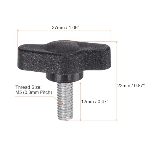 HARFINGTON 20pcs Tee Wing Knobs Thumb Screws M5 x 12mm Standard Male Thread Plastic T Knobs Handles Hand Clamping Knobs Grip Thumbscrew, Black by HARFINGTON - Image 2