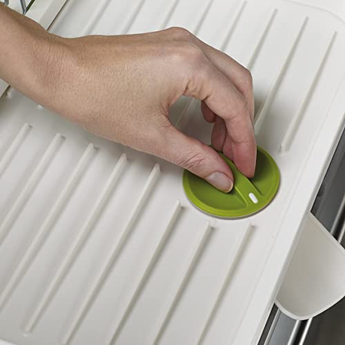 Joseph Joseph Extend - Escurreplatos extensible con soporte para cubiertos extraíble y drenaje giratorio, blanco/verde