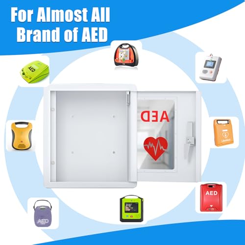 Image of Wall Mounted AED Cabinet Snap Lock Steel Storage Fits All AED Models 14.2 x 7.1 x 15.7 Inches for Public Spaces Offices Hospitals