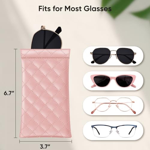 Image of FINTIE Soft Eyeglasses Case with Cleaning Cloth, Portable Squeeze Top Vegan Leather Glasses Pouch, Sunglasses Eyewear Bag