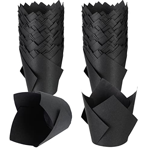 200 Packs Tulip Cupcake Liners Paper Baking Cups Greaseproof Muffin Liners Grease Resistant Cupcake Wrappers For Weddings Birthday Baby Showers Cake Balls Muffins Candy Jelly Party Supplies(Black) #TOP28