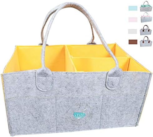Baby Diaper Caddy Organizer: Large Organizer Tote Bag for Boys Girls Infant - Baby Shower Gift Bag Nursery Essential, Collapsible Newborn Caddie Car Travel, Baby Registry (Yellow)