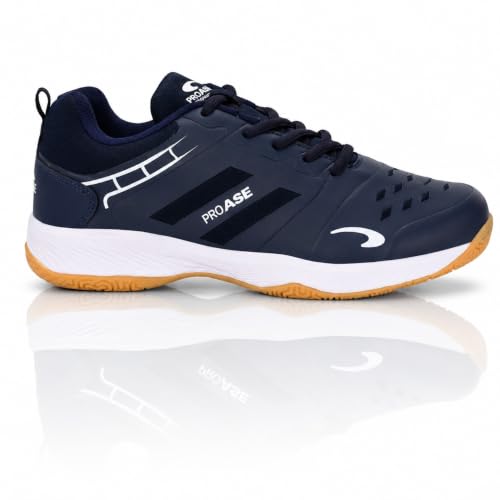 Image of Pro ASE Non-Marking Badminton Shoes - Lightweight & Durable, Perfect for Squash, Table Tennis, Pickleball & Indoor Sports | X-Cushion, Active Grip Sole, Toe Assist | Men, Women, Unisex | Blue,Black,White
