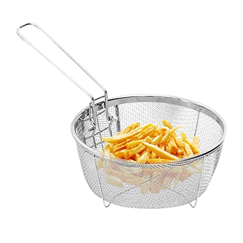 Gusengo Panier À Frire, Panier Rond pour Friteuse, Panier À Frites en Acier Inoxydable, Panier À Friteuse Ronde avec Poignée, pour Poulet Frit, Rondelles D'Oignon, Crevettes