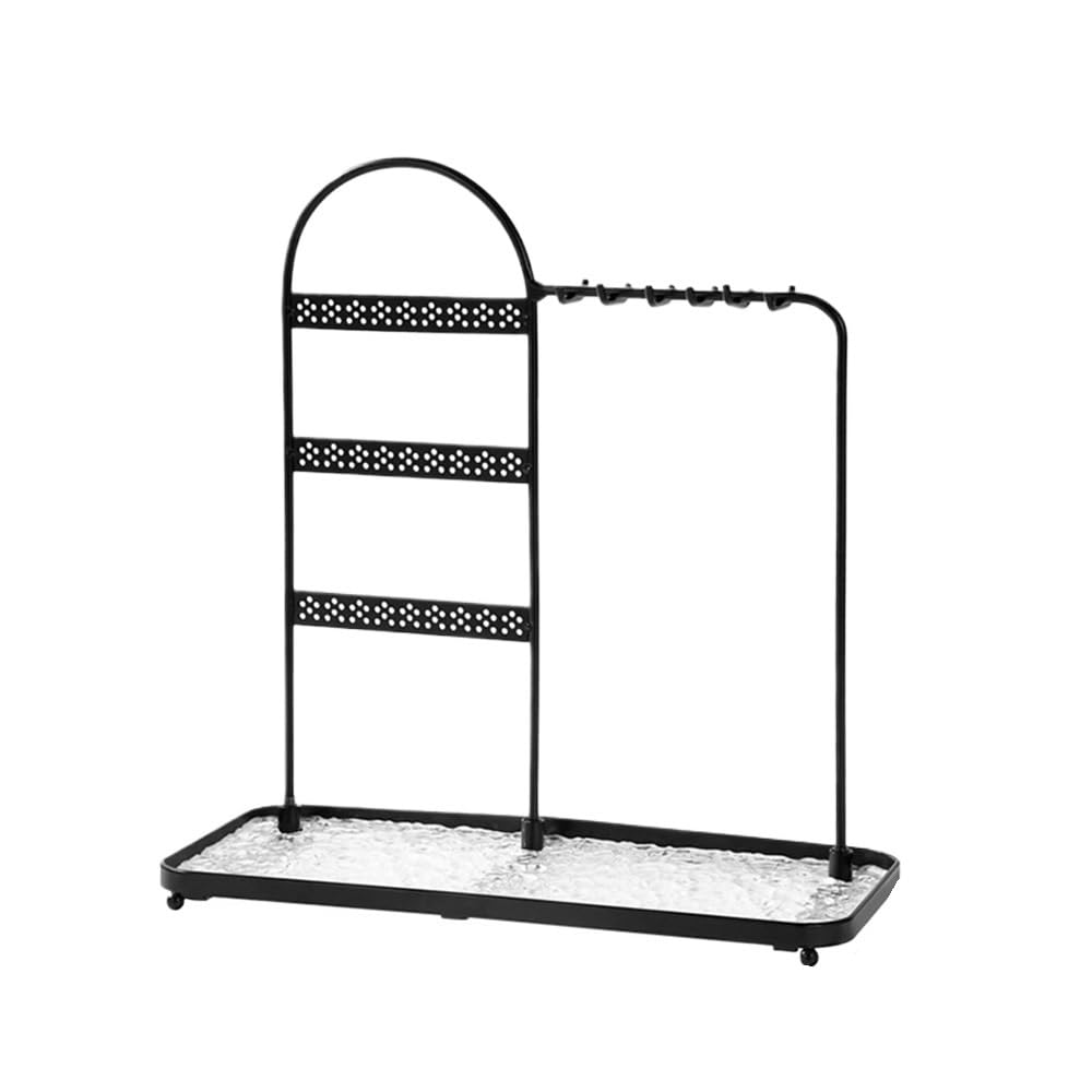 CJHFR472SG Jewelry Organizer Stands Metal Jewelry Organizer 3-Tier Tray Hanging Necklace Rack Earring Desktop Vanity Display Jewelry Display Stand(Black)