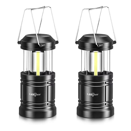 ILEEDear Camping Lamp, Battery Operated, Portable Ultra Bright LED Lantern, Foldable Camping Hanging Lamp, Survival Kit, for Hiking, Camping, Emergency Equipment, Power Failure etc. Pack of 2