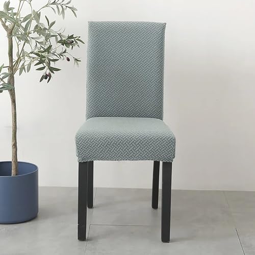 Image of House of Quirk Elastic Jacquard Chair Cover Stretch Removable Washable Short Dining Chair Cover Protector Seat Slipcover (Pack of 8, Pastel Green)