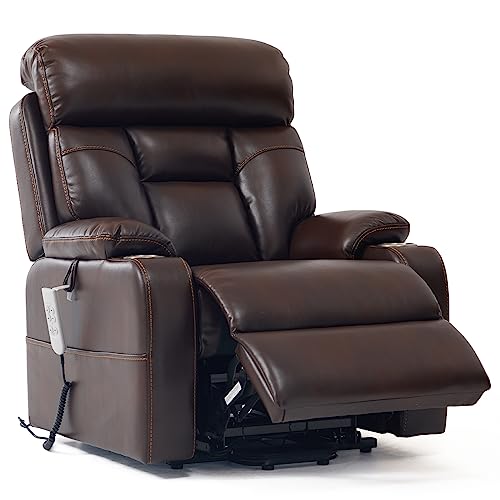 Irene House 9181 Three Motor Power Lift Recliner Lay Flat Chairs For Elderly With Lumber Support Motor Infinite Position Lift Chair Electric Recliner With Cup Holder Side Pocket(Brown Faux Leather) #TOP1