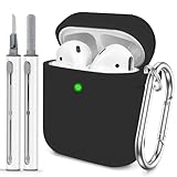 Woyinger for AirPods 1/2 Case Cover,Come with Cleaner Kit,Soft Skin Silicone Case Cover with Keychain, Full Protective Case for Men and Women, Compatible with AirPods 2nd 1st Generation Case,Black