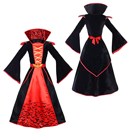 Vampire Costume Girls Royal Vampire Deluxe Fancy Dress For Halloween Gothic Victorian Vampire Cosplay Costume Party Dress Up(Medium 7-10Y, Style 2) #TOP1