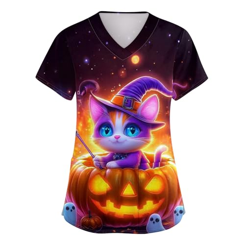 OIOLOYJM Printed Scrub Tops Women Short Sleeve V Neck Plus Size Scrubs for Womens Nursing Uniforms Shirts with Pockets