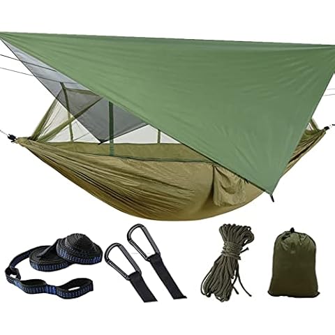 Camping Hammock with Mosquito Net,Rain Fly Tarp, 1/2 Person Canopy Lightweight Nylon Camping Hammocks for Backpacking,Hiking,Survival,Travel Cover
