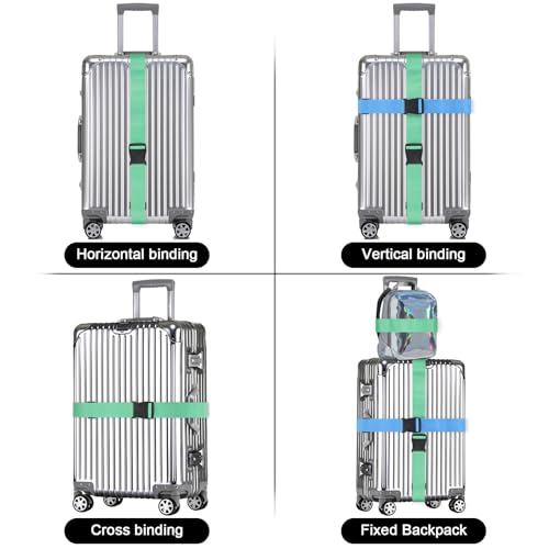 Dantix 4 Pack Luggage Straps for suitcases, 4 Extra Long Suitcase Straps TSA Approved Luggage Belt, Adjustable Travel Belt for Luggage for 20'' - 32'' Suitcases (Blue Black Grey MintGreen)