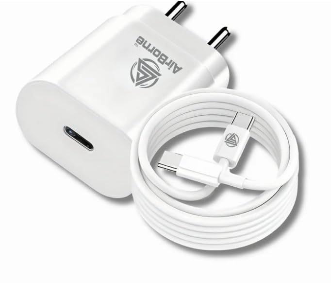 AirBorne 25W PD Adaptor & Supervooc Type C to C Data Cable Combo Overheat Protection with PD 3.0|Compatible with Samsung Galaxy S/A/M/F Series & Other Type C Smartphones (White)